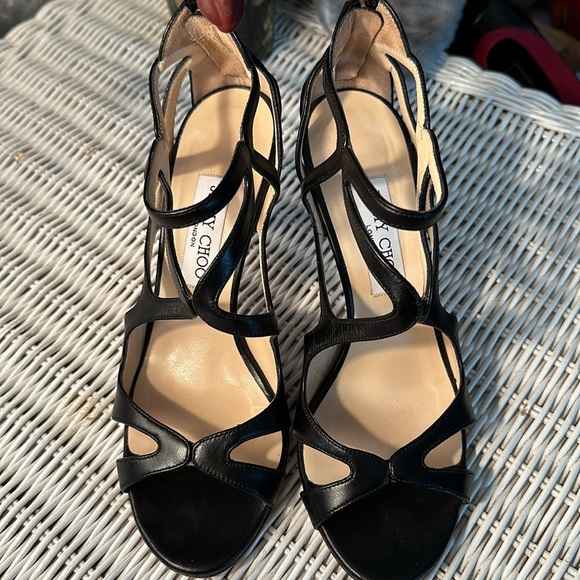 GORGEOUS JIMMY CHOO “LESLIE” STRAPPY BLACK HEELS. Size 38 (approx 8 US). EUC. - Picture 2 of 10